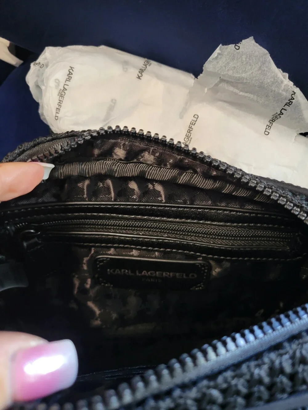 Karl Lagerfeld Black Woven Belt Bag with Embossed Logo